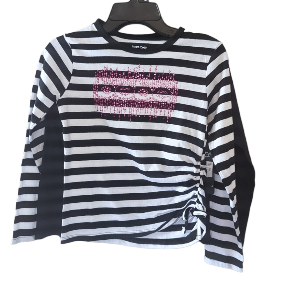 Bebe Girls Shirt Lot Large Black and Striped Sparkle Pink 2 Pieces Tops Tees Nwt